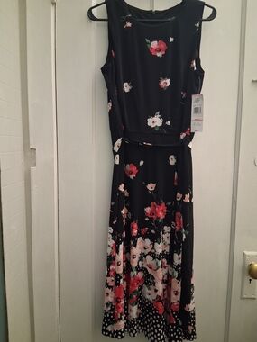Black Floral Maxi Dress with Belted Waist